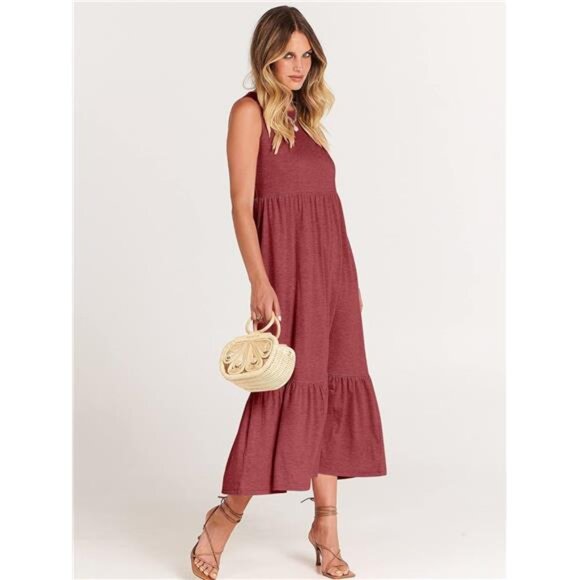 ANRABESS Women Summer Casual Sleeveless Crewneck Sundress Aline Flowy Tiered - Picture 2 of 7